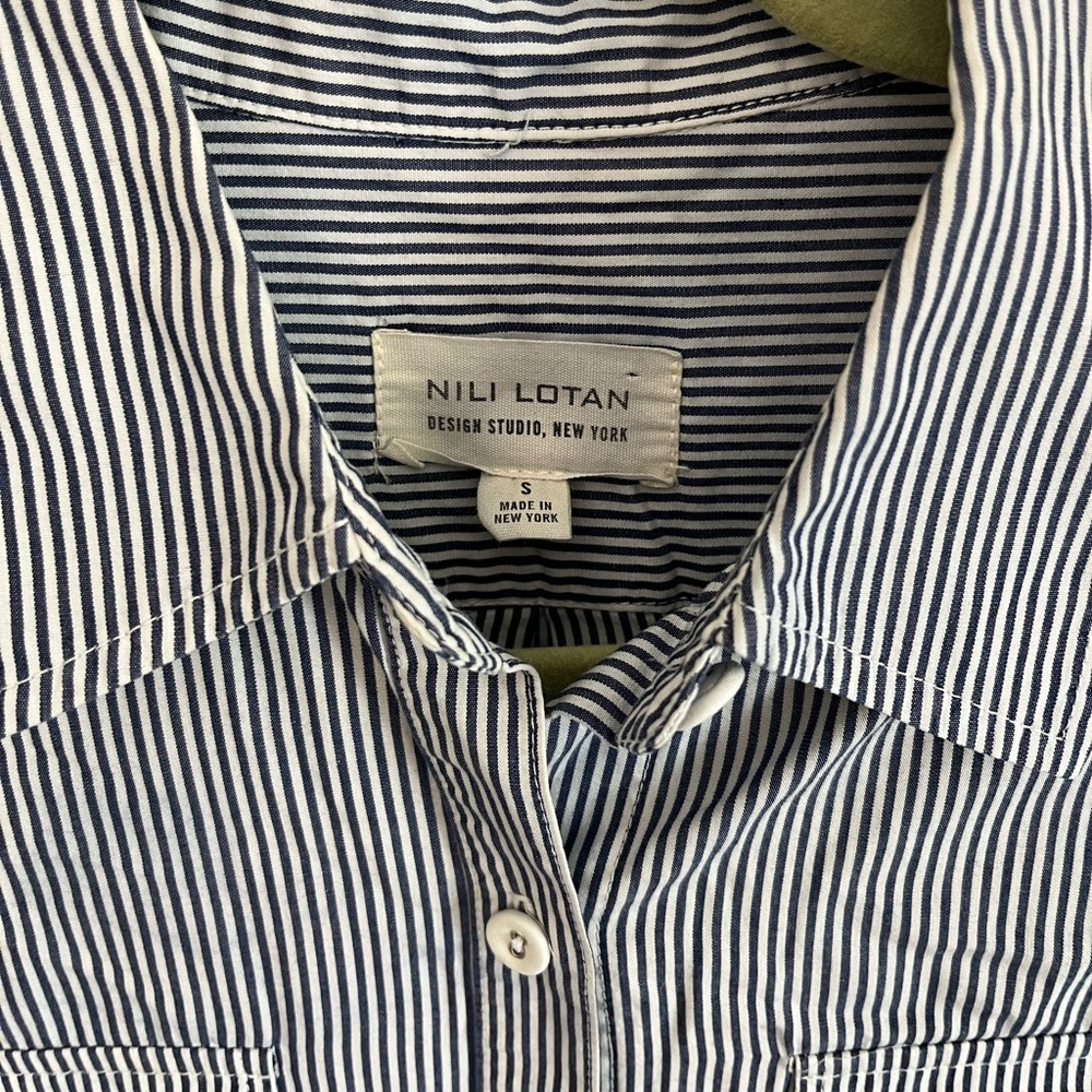 Nili Lotan Navy and White Striped Button-Down Shirt